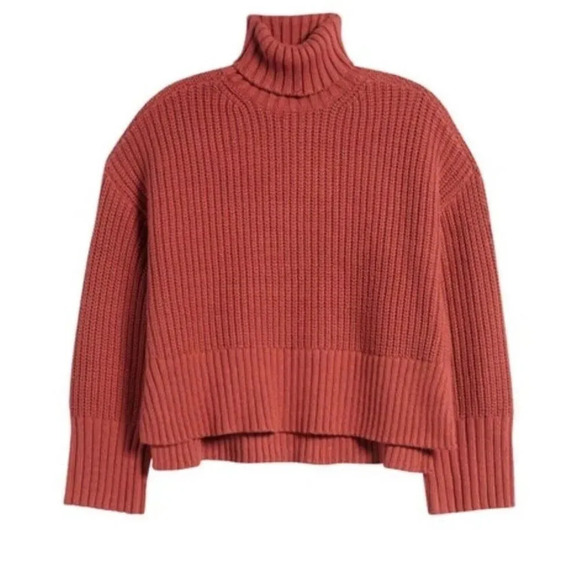 NWOT Madewell Womens Antique Rose Red Wide Rib Turtleneck Sweater Solid Size XS - Picture 1 of 16